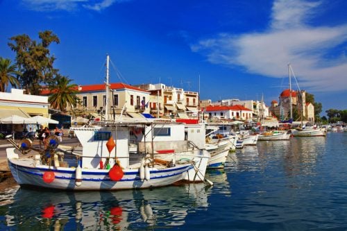 fishing boats in aegina island