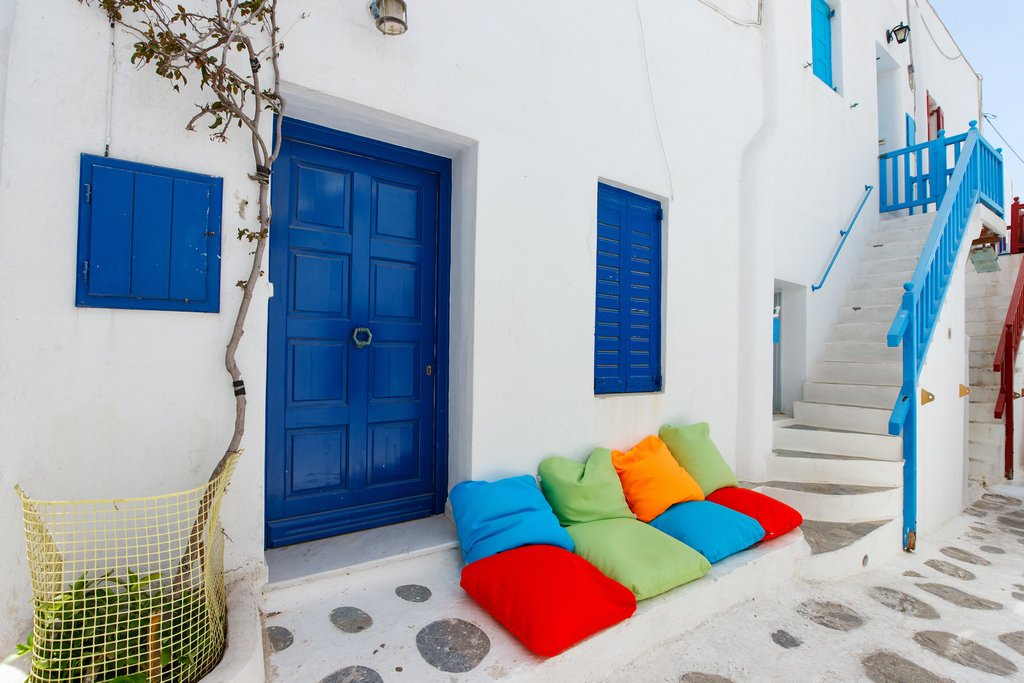 Traditional street of Mykonos island in Greece